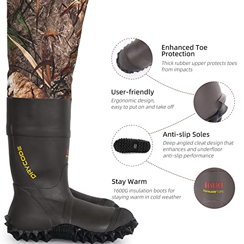 DRYCODE Chest Waders for Men with 1600g Boots, Waterproof Fleece-Lined Insulated Wader with Boot Hanger for Hunting