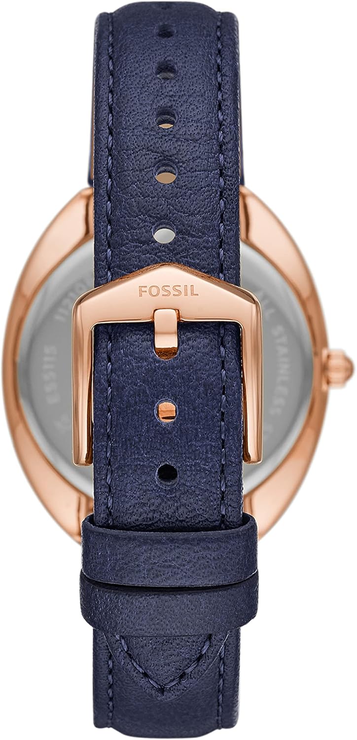 Fossil Women's Gabby Quartz Stainless Steel and Eco Leather Three-Hand Watch, Color: Rose Gold, Navy (Model: ES5116)