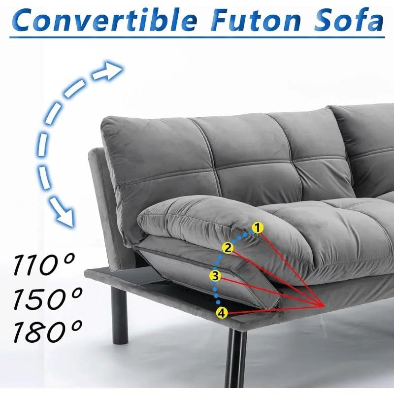 Convertible Sleeper Sofa Bed with Adjustable Backrests and Folding Armrest Folding Futon Couch Sleeper