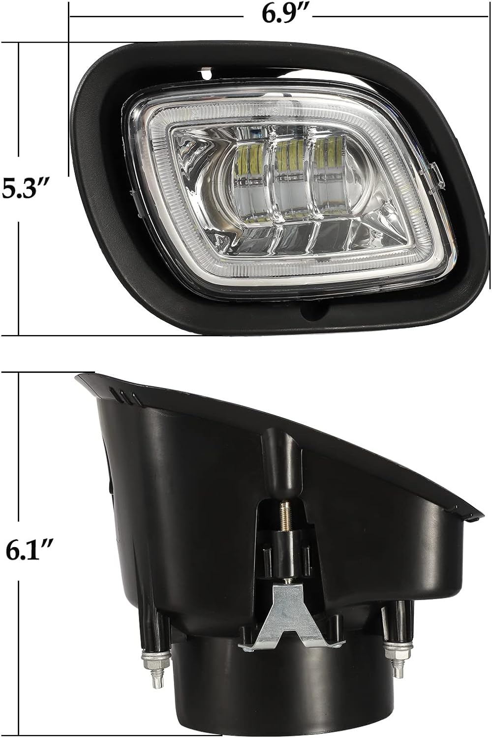Partsam Pair Fog Lights Lamps with LED Halo Ring for Freightliner Cascadia 2008-2017 Clear Lens White Light/w Plug/12V