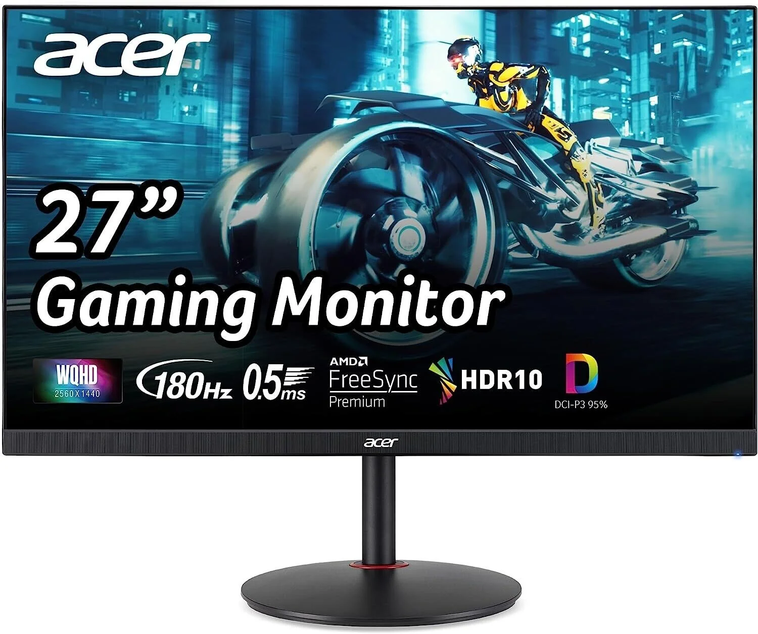 Acer Nitro 27" WQHD 2560 x 1440 PC Gaming IPS Monitor | AMD FreeSync Premium | Up to 180Hz Refresh | Up to 0.5ms | DCI-P3 95% | 1 x Display Port 1.2 & 2 x HDMI 2.0 | XV271U M3bmiiprx