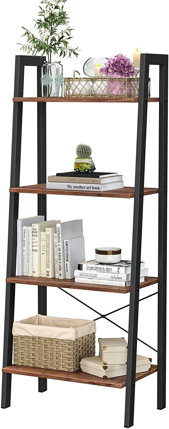 VASAGLE ALINRU Ladder Shelf, 4-Tier Bookshelf, Storage Rack Shelves, Bathroom, Living Room, Industrial Accent Furniture, Steel F