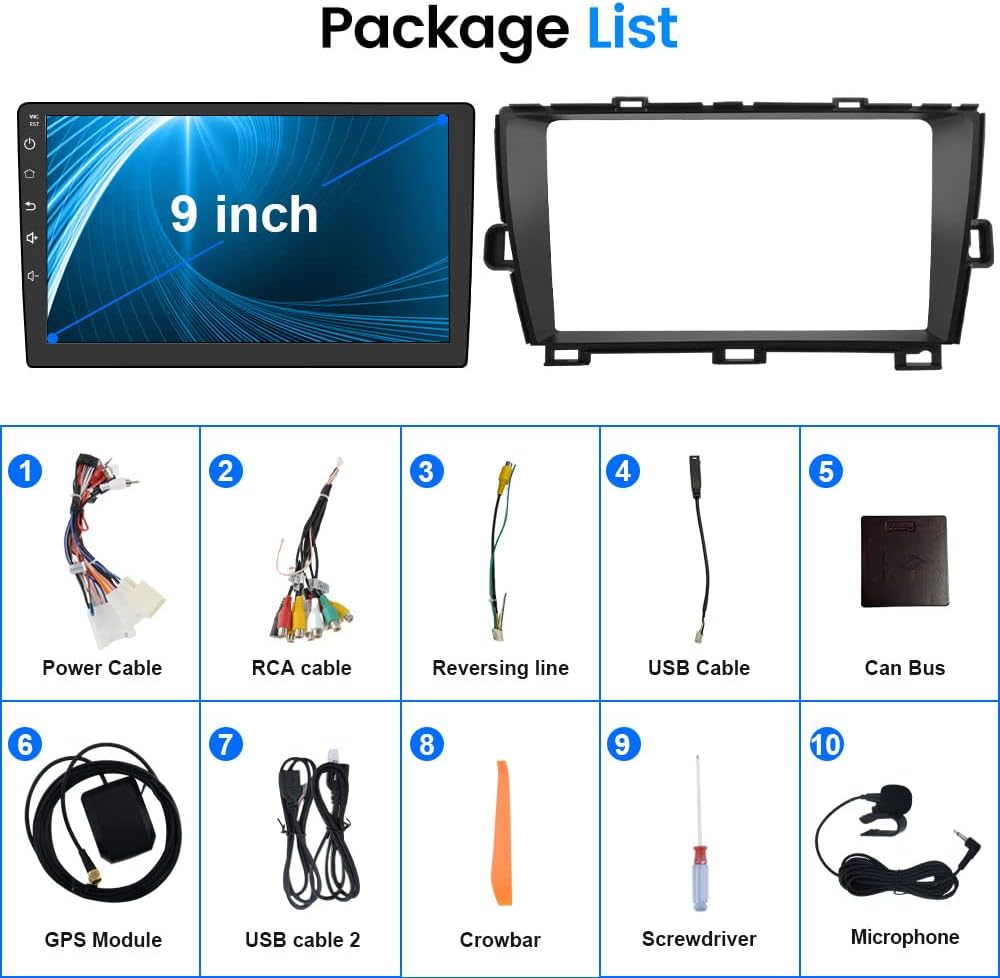 AWESAFE Car Radio Stereo for Toyota Prius 2010 2011 2012 2013 2014 2015, 9 Inch Touch Screen Head Unit Built in Carplay Andriod Auto Bluetooth Navigation Video Player