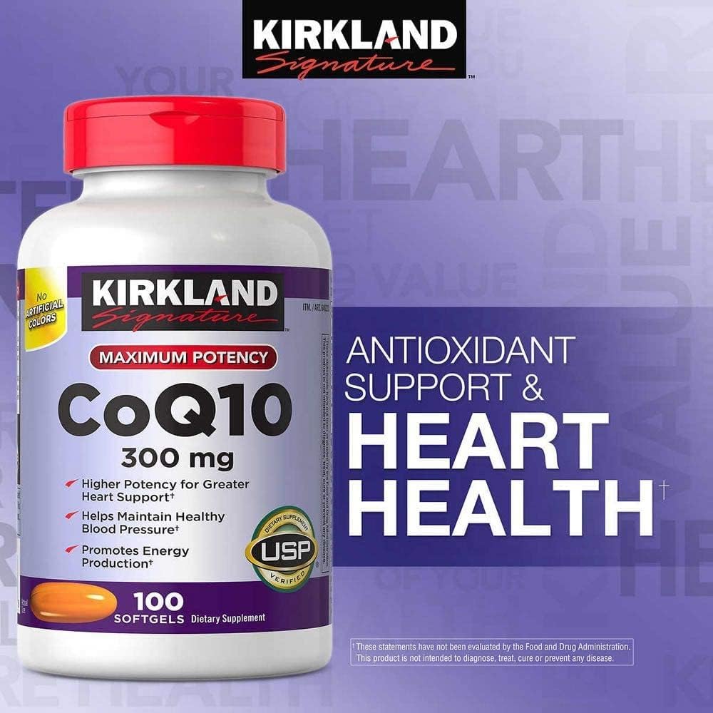 Kirkland Signature Maximum Potency CoQ10 300 mg 100 Softgels Each (100 Softgels (Pack of 2)) Pack of 2