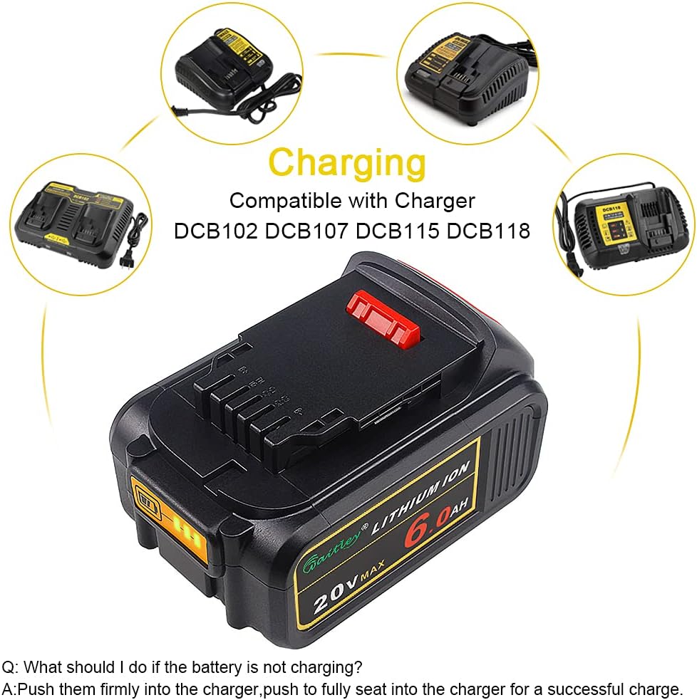 2 Pack Waitley DCB200 6.0A Replacement Battery Compatible with Dewalt 20V Tools Pack of 2