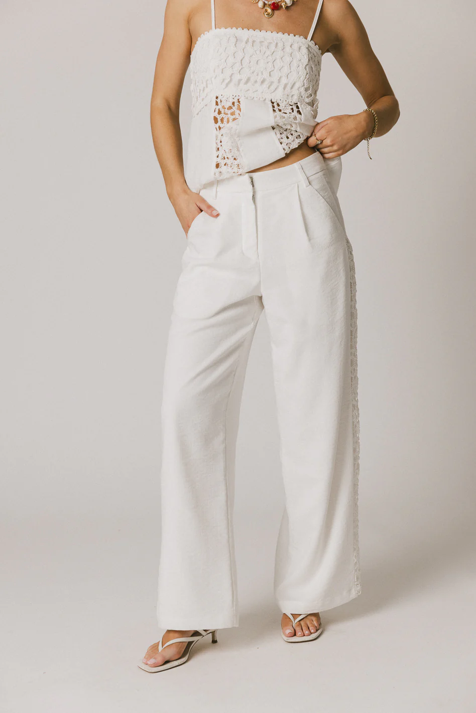 Karie Crochet Pants in White - FINAL SALE