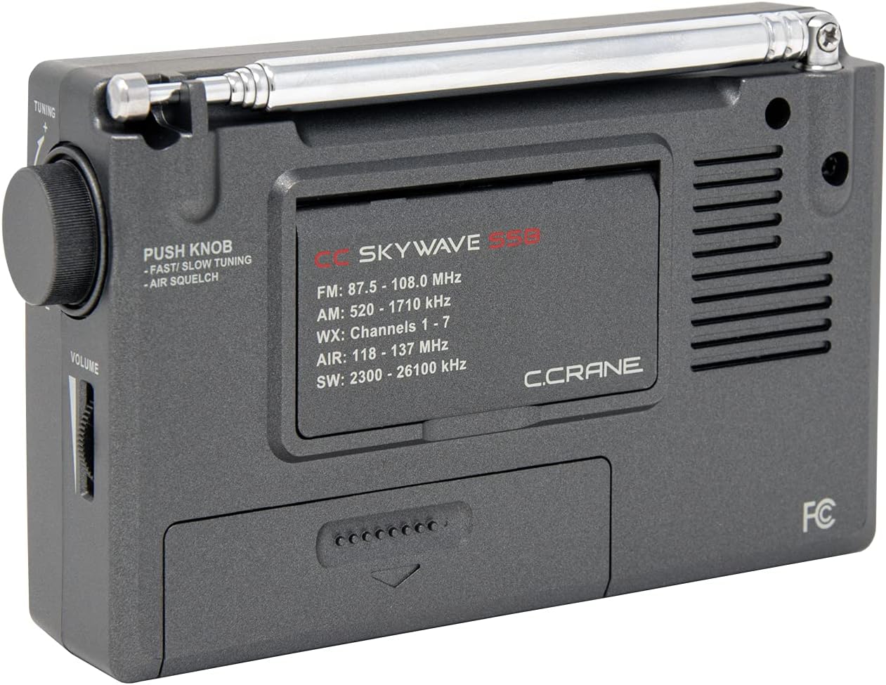 C. Crane CC Skywave SSB AM, FM, Shortwave, NOAA Weather + Alert, Scannable VHF Aviation Band and Single Side Bands Small Battery Operated Portable Travel Radio and AC Adapter