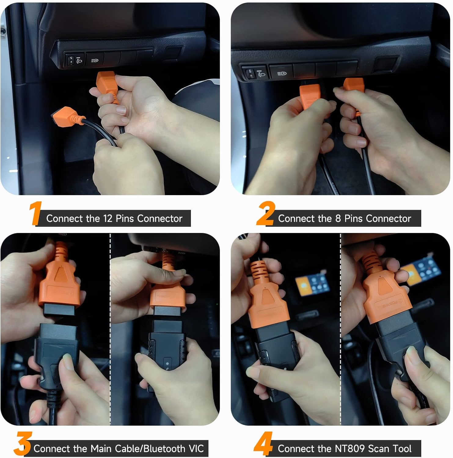 FOXWELL OBD2 Scanner NT624 Elite All Systems 5 Resets and Universal 12+8 Cable Adapter Connector