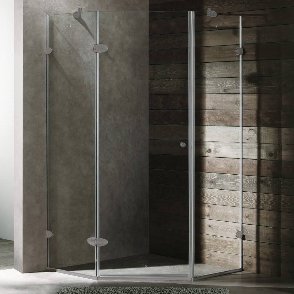 Vigo Frameless Neo-Angle 3/8-Inch Clear Shower Enclosure Brushed