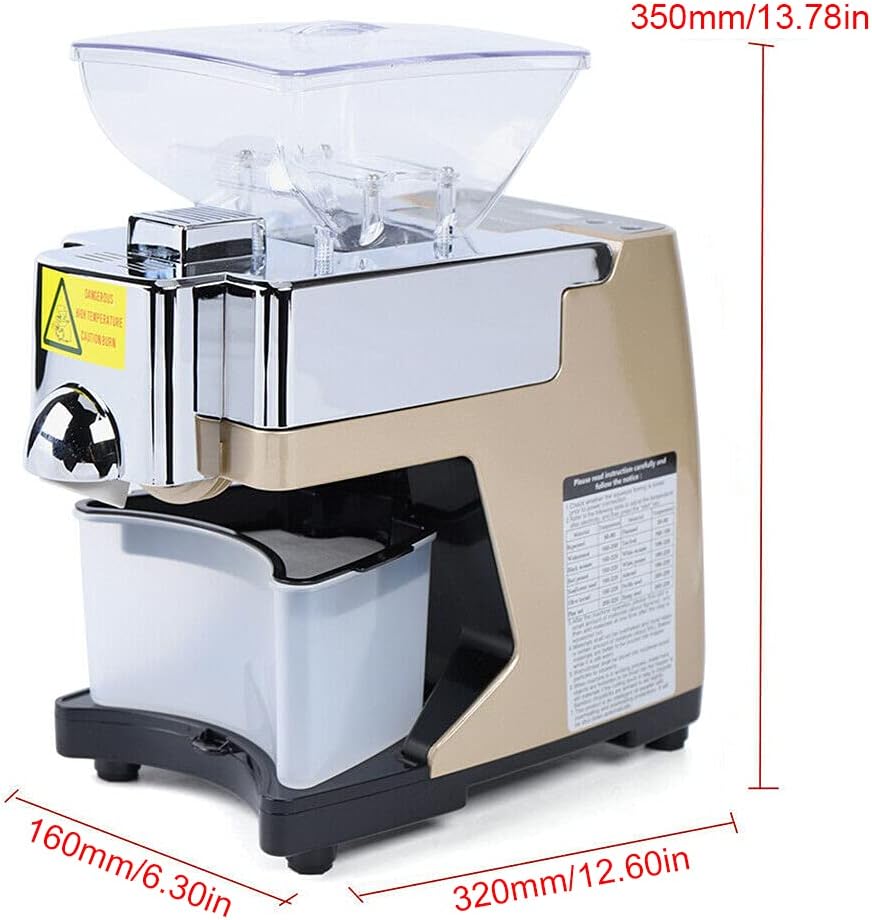 Oil Press Machine for home, 110V 450W Hot & Cold Oil Press, Fully Automatic Oil Extractor, Stainless Steel Nut Oil Press Machine, w/Voice Prompt for Commercial Home