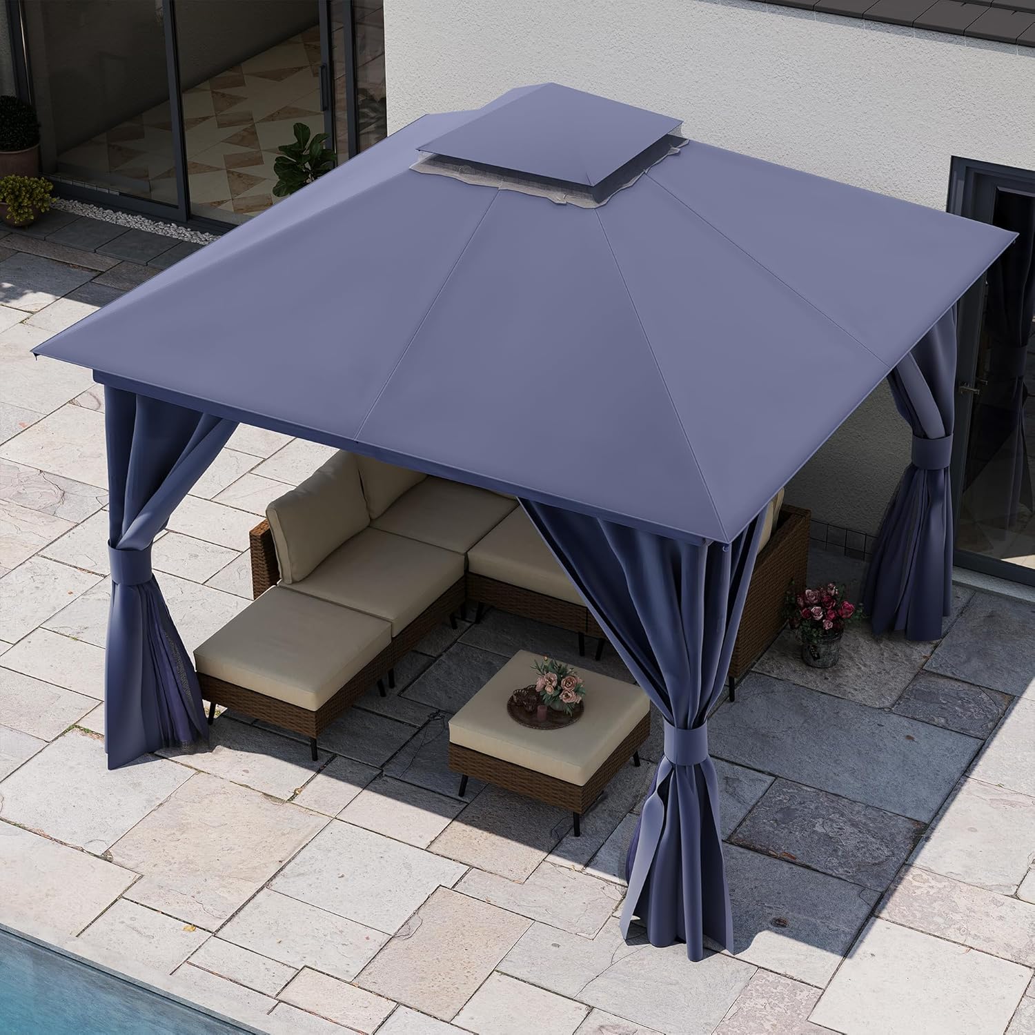 LAUSAINT HOME Outdoor Patio Gazebo 10'x10' with Expansion Bolts, Heavy Duty Gazebos Shelter Party Tent with Double Roofs, Mosquito Nettings and Privacy Screens for Backyard, Garden, Lawn, Navy Blue
