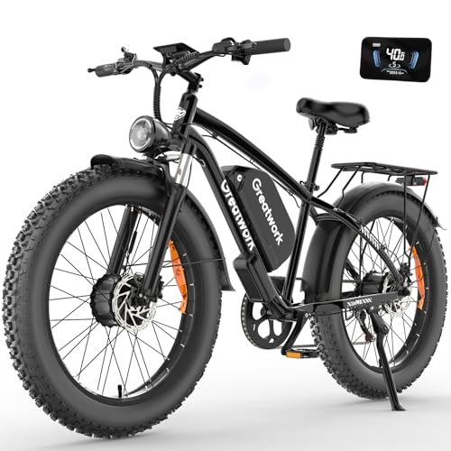 Dual Motor Electric Bike for Adults, 52V 4000/5000W Peak Motor, 40/45MPH, 1300Wh Battery, Up to 100 Miles Range, 26" x 4.0 Fat Tire Ebike with 7-Speed, Suspension, Turn Signals and Dual Disc Brakes