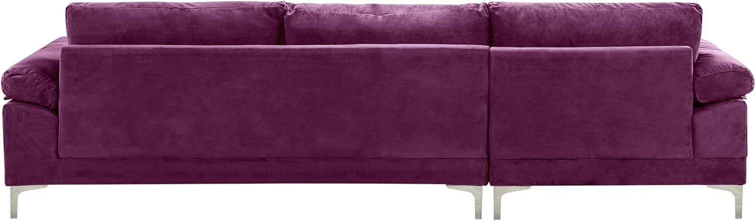 Casa Andrea Milano Modern Large Velvet L-Shape Sectional Sofa, with Extra Wide Chaise Lounge Couch, 51"D x 101"W x 31"Hc, Purple