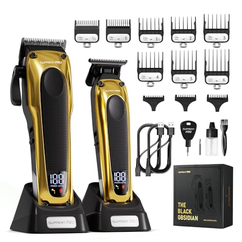 Professional Hair Clippers for Men - High Torque Brushless Motor & Detachable Blade - Cordless Hair Trimmer Set for Barbers with Charging Base - Premium Hair Clipper Kit - Silver