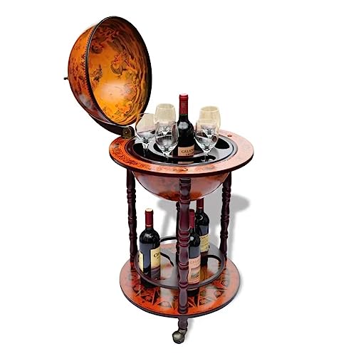 Globe Bar Wine Stand Eucalyptus Wood,Antique World Globe Bar Cart with Wine Bottle and Glass Holder for Home and Office Entertainment