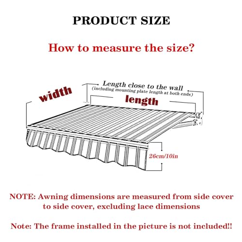 Replacement Canvas for Retractable Awning,Many Sizes Fabric Sun Shade Awning Cover,(fabric Only) for Awnings Deck Balcony Yard/Frameless(9.8x8.2ft)