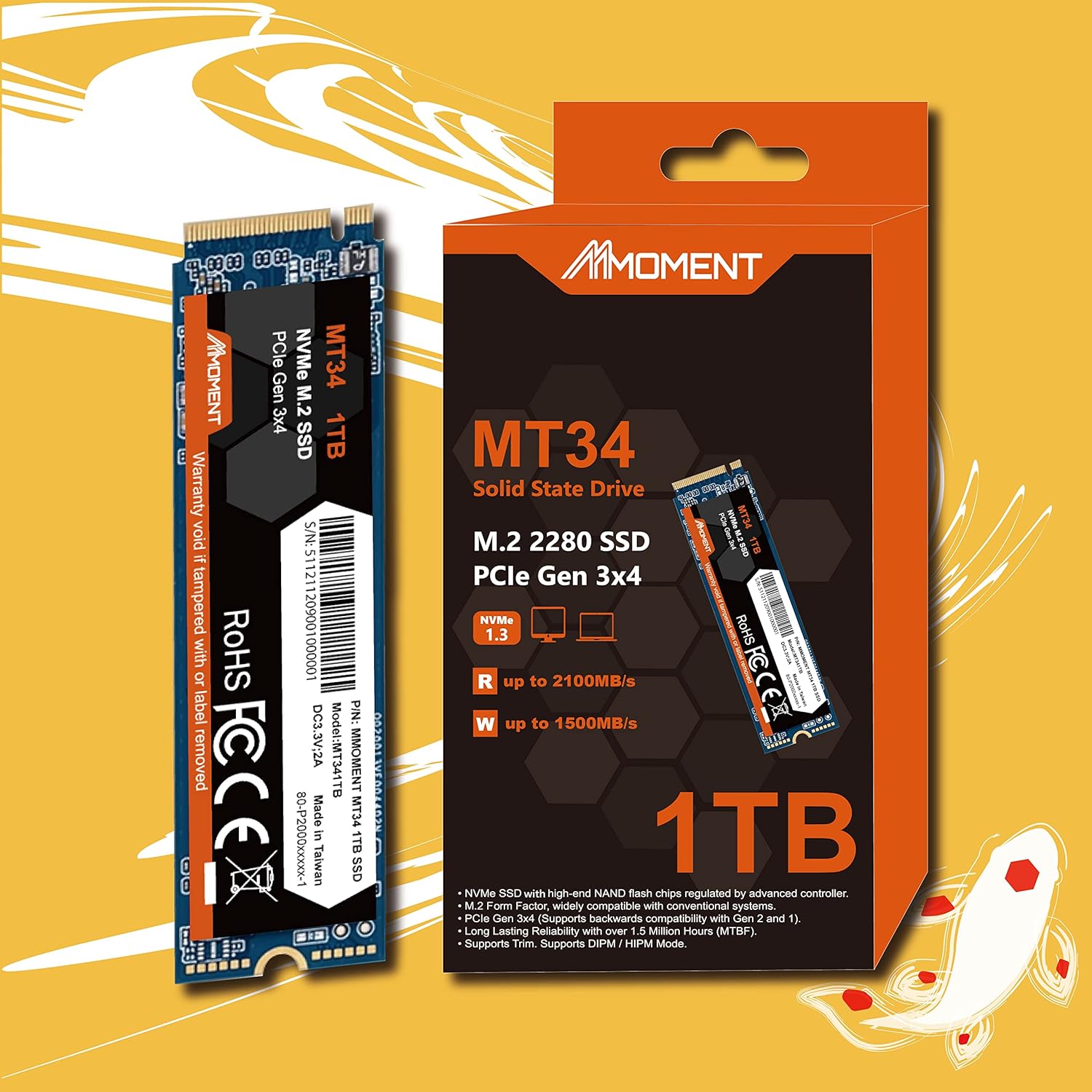 Mmoment 1TB NVMe M.2 2280 PCIe Gen 3x4, Solid State Drive Internal SSD