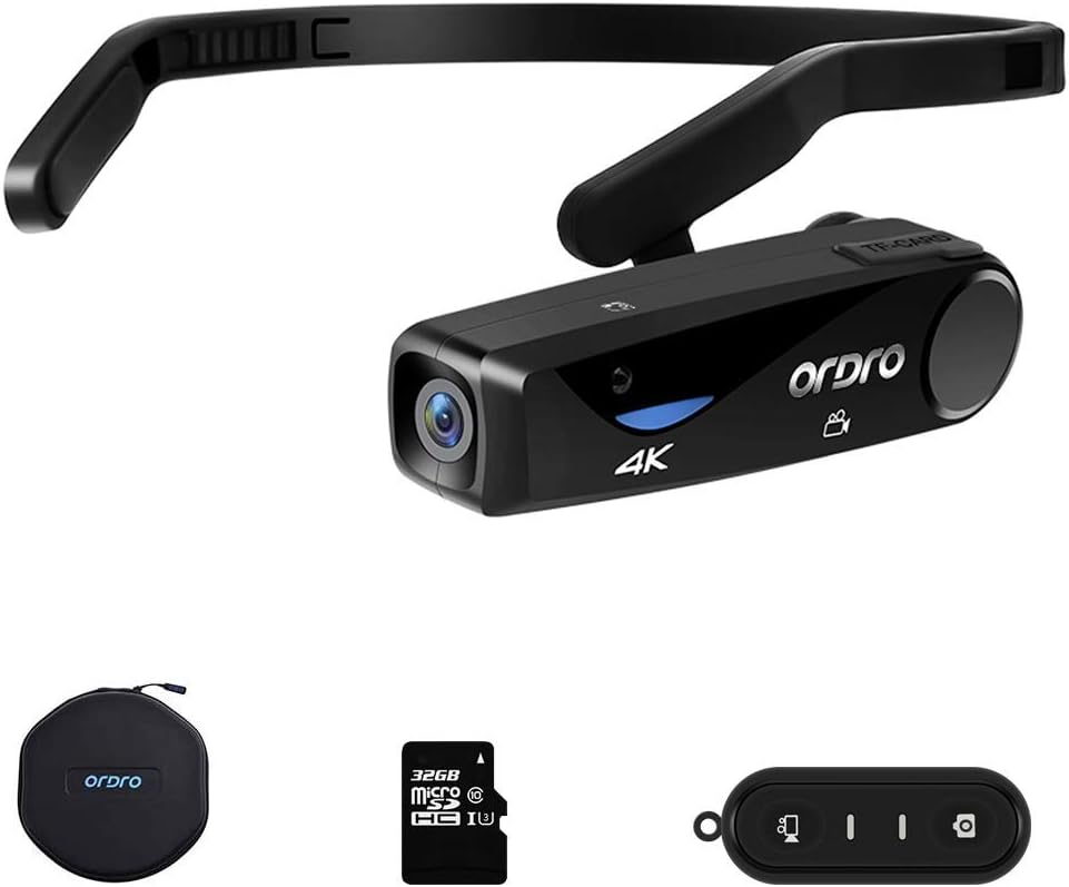 Camcorder 4K Head Mounted Camera ORDRO EP6 Wearable Video Camera FHD 1080P 60FPS Vlog Camera Recorder WiFi Hands-Off Camera Webcam (32GB MicroSDHC U1 Memory Card Included)
