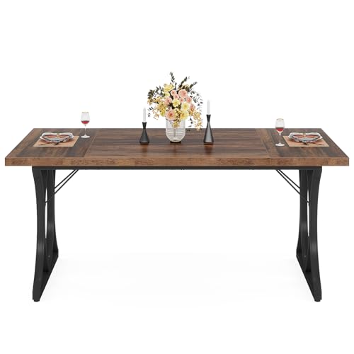 Tribesigns Farmhouse Dining Table for 6 People, 63 L x31W x 30 H Inches Rectangle Kitchen Table Dinner Table for Dinning Room&Kitchen, Living Room, (Brown& Black)