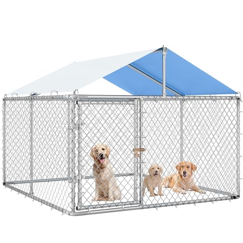 YITAHOME 14.8'x14.8' Large Outdoor Dog Kennel with Metal Dog Gate, Dog Pens Outside with Roof, Dog Fence Outdoor for Yard