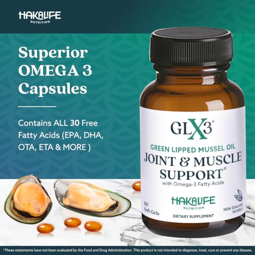 GLX3 Extra Strength Green Lipped Mussel Oil Capsules - Long-Lasting Joint Comfort Supplement - Support for Aches, Soreness - Naturally Rich in Omega 3 & Chondroitin Sulfate 180 Tablets