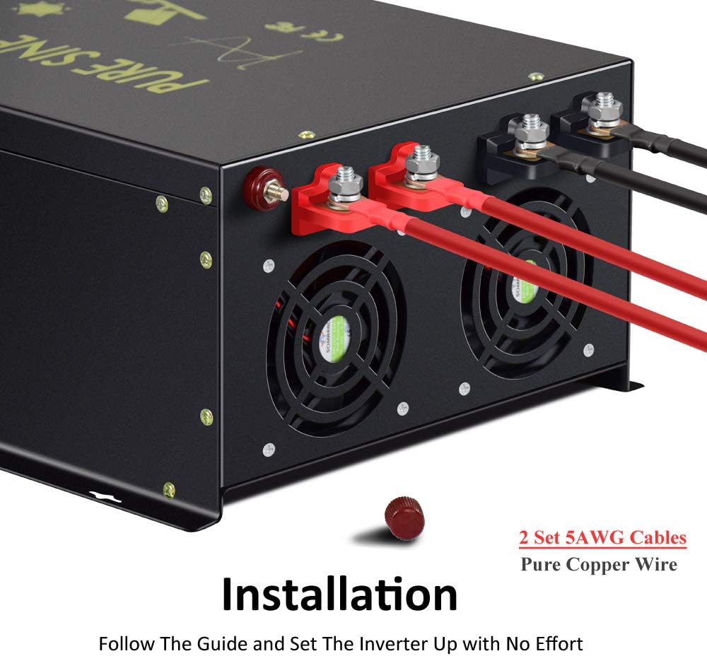 Reliable 8000W Continuous Power Heavy Duty Pure Sine Wave Power Inverter DC 48V to AC 120V with 4 AC Outlets Remote Control 66A Hardwire Terminal and LED Display for RV Car Solar System Emergency