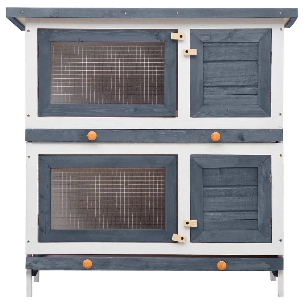 Sculptcha Rabbit Hutch Bunny Hutch, Rabbit Cage with Two No Leak Trays, Indoor u0026 Outdoor Cage for Bunny, 4 Doors, Gray, Wood