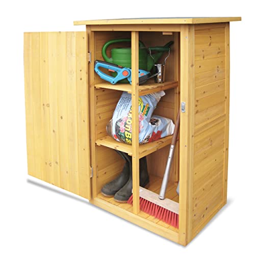 Outdoor Storage Shed with Floor & Adjustable Shelves, Wooden Garden Tool Cabinet Weatherproof, 71" Vertical Patio Organizer