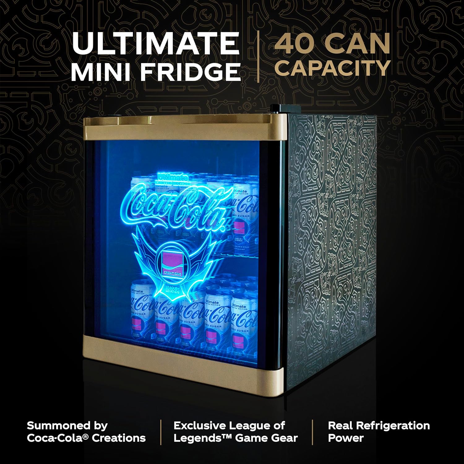Cooluli League of Legends® Ultimate 48L Mini Fridge – Limited Edition Coca-Cola® Exclusive Gaming Room Mini Fridge, Cool LED lighting, Glass Door with Illuminating Logos and Temperature Controls