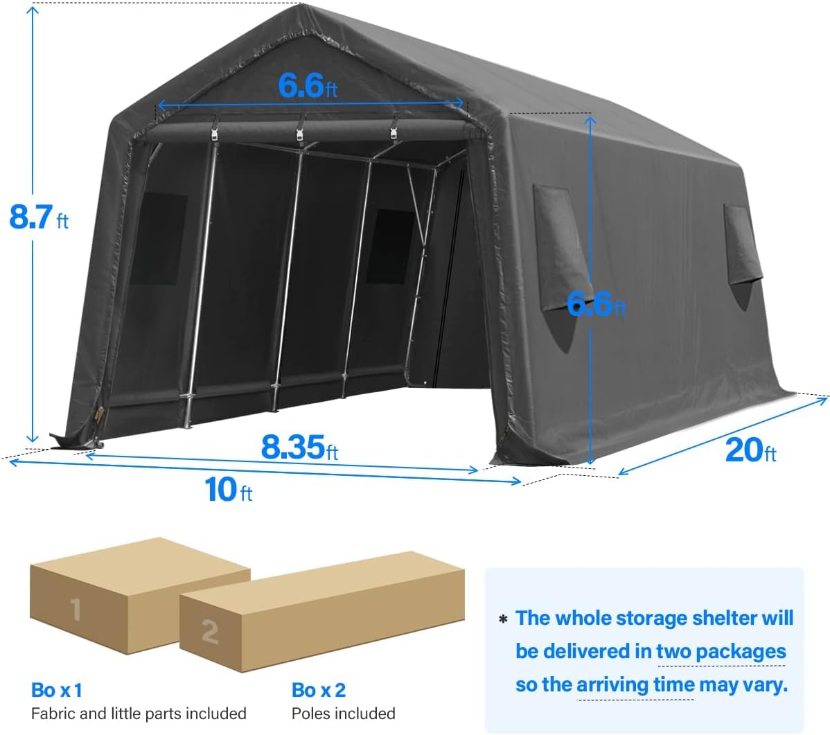 ADVANCE OUTDOOR 10X20 ft Carport Heavy Duty Outdoor Patio Anti-Snow Portable Canopy Storage Shelter Shed with 2 Rolled up Zipper Doors & Vents for Snowmobile Garden Tools, Gray