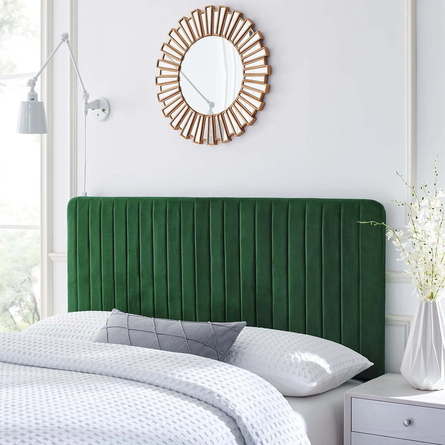 Milenna Channel Tufted Performance Velvet Headboard, , Emerald