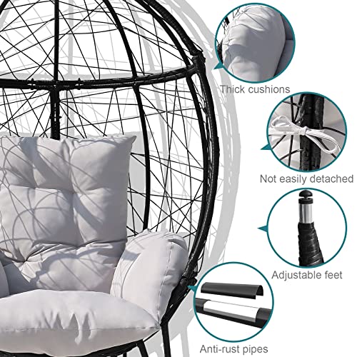 Wicker Egg Chair with Stand Cushion Outdoor Indoor Lounger Egg Basket Chair for Living Room, Backyard, Balcony, Patio (Black)