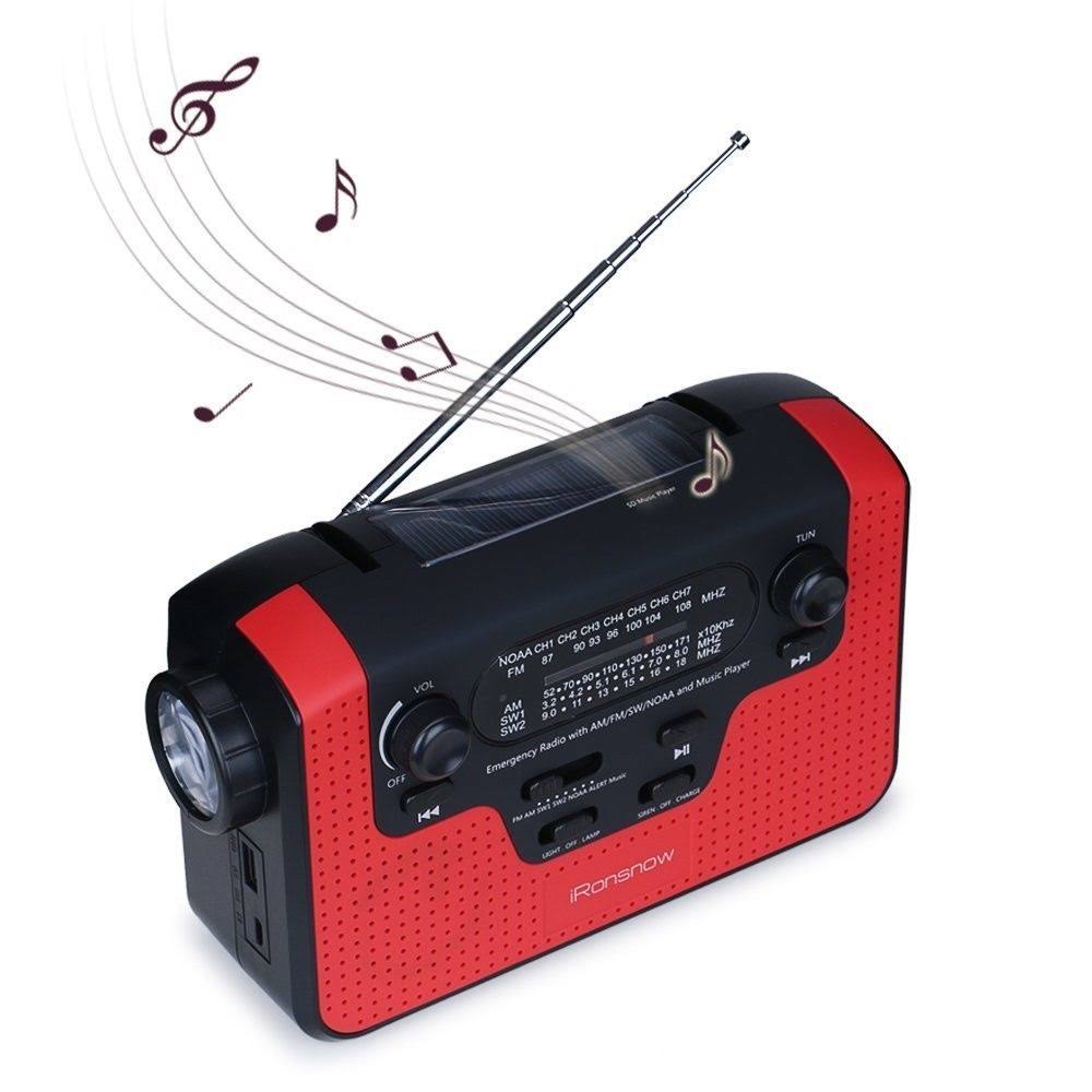 Real NOAA Alert Weather Radio with Alarm, iRonsnow IS-388 Solar Hand Crank Emergency AM/FM/SW/WB Radio, TF Card Speaker, LED Fla