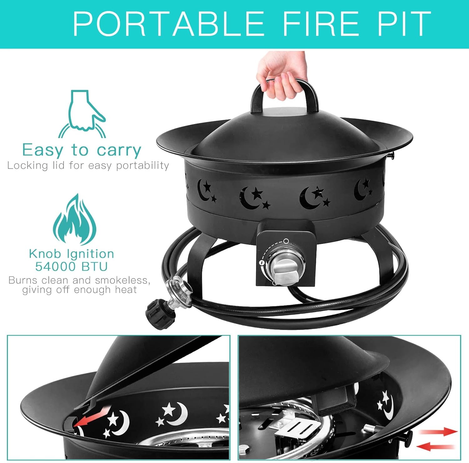FOOPIT Portable Propane Fire Pit Camping Small Smokeless Gas Firepit Outdoor Fireplace Round Steel Bonfire Pits for Outside
