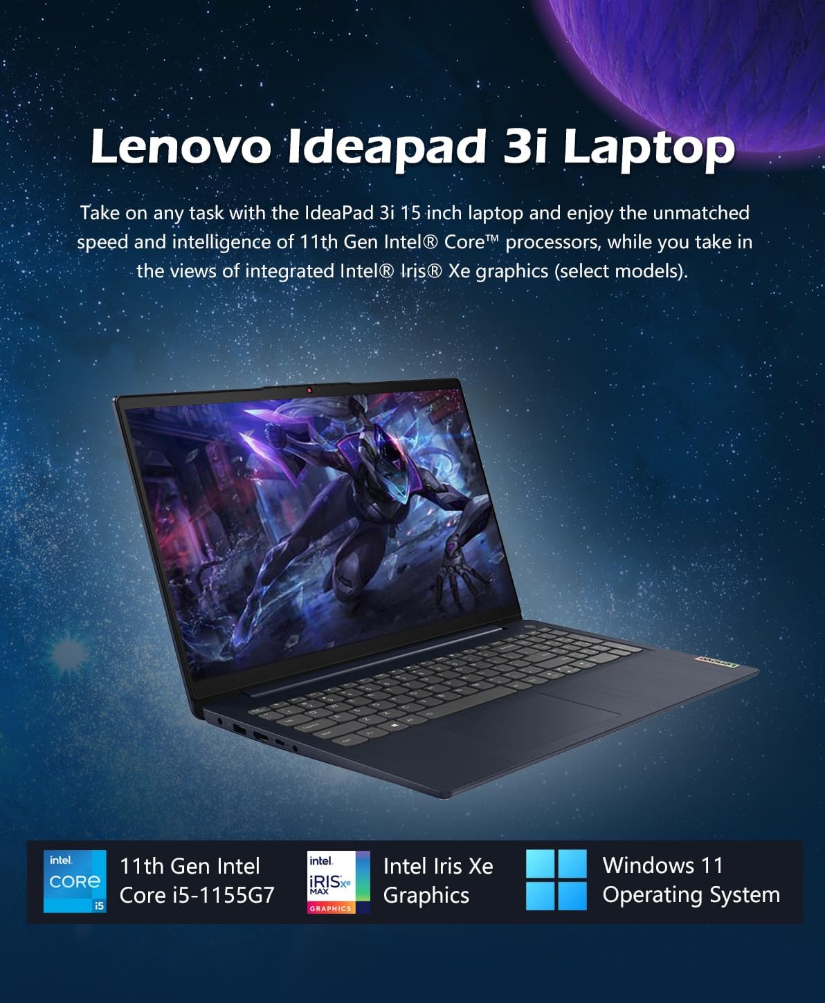 Lenovo - 2023 - IdeaPad 3i - 15.6" FHD Touchscreen Display - Essential Laptop Computer - Intel Core i5-1155G7 11th Gen - 40GB Memory - 2TB Storage - Abyss Blue - Windows 11 - W/GaLiMu