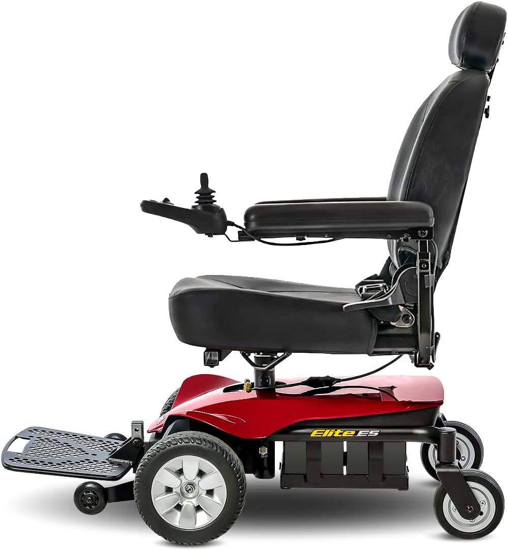 Pride Mobility Jazzy Elite ES Group 2 Power Chair, Red, in-line, Front Wheel Drive, Motorized Electric Wheelchair for Adults, 300 lbs. WC, Up to 4 MPH, 15 Miles Range Per Charge