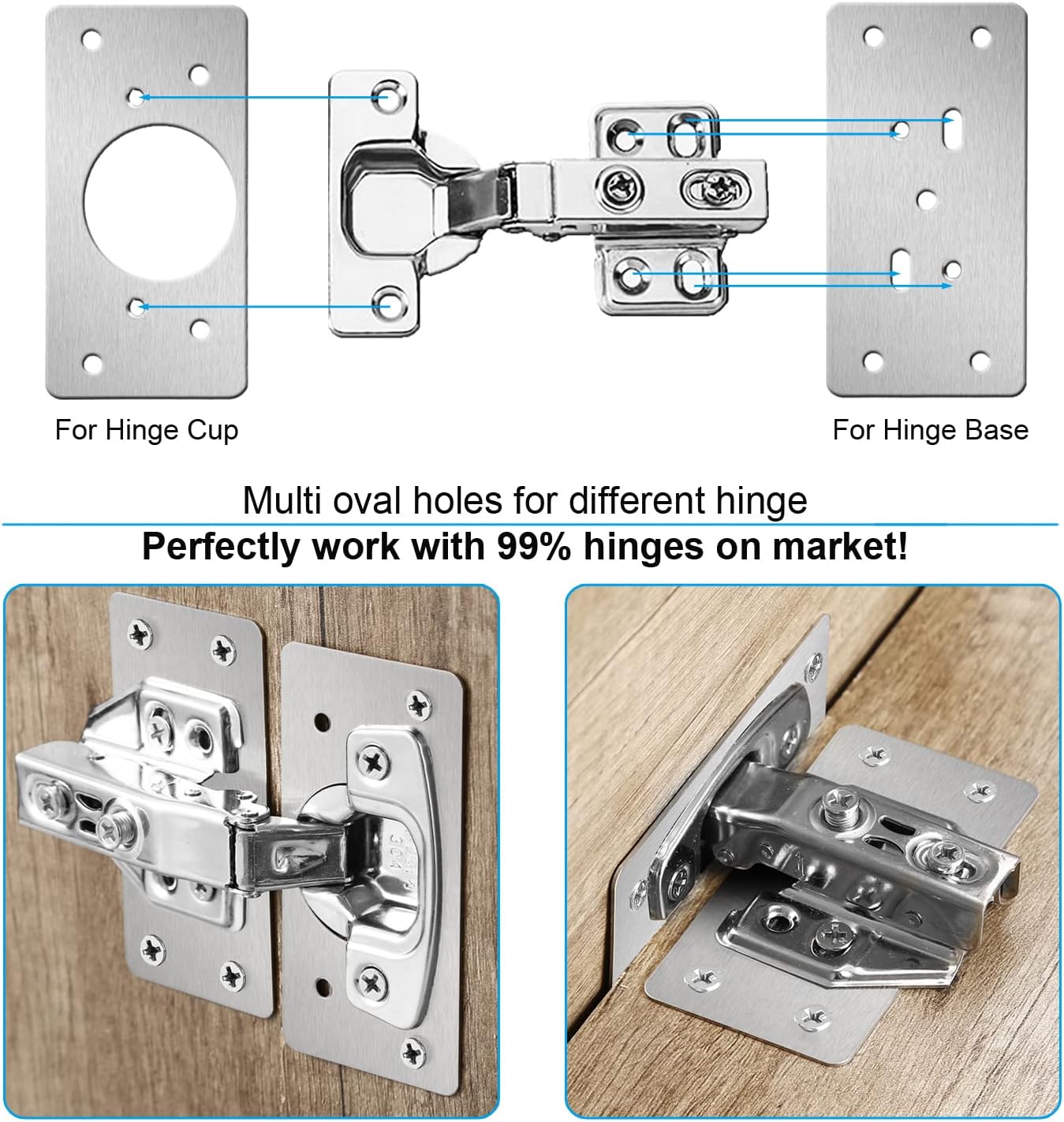 12-Pack Hinge Repair Kit - Cabinet Hinge Repair Plate Stainless Steel Door Hinge Repair Kit, Hinge Fixing Plate for Kitchen Cabinet Hinge Repair Brackets with Mounting Screws