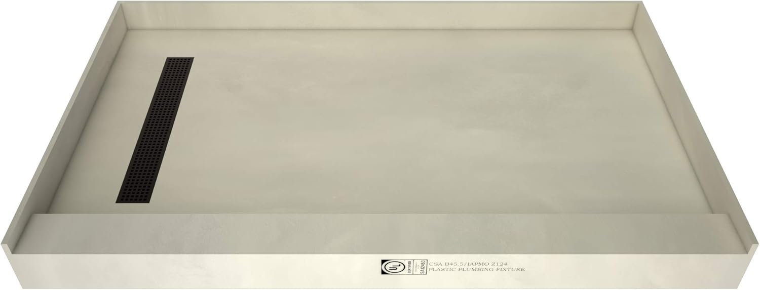Tile Redi T3060L-SCDNPVZ Shower Pan Kit with Flashing, Left Drain- Single Curb Shower Base, 2" PVC Drain and Grate Included, 60" Width x 30" Depth