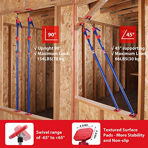 WORKPRO Cabinet Jack Support Pole, 54-114 Inches Steel Telescopic Quick Support Rod Adjustable 3rd Hand Support System with 154 lbs Capacity for Cabinet Jack, Drywall Jack& Cargo Bars, 4-Pack