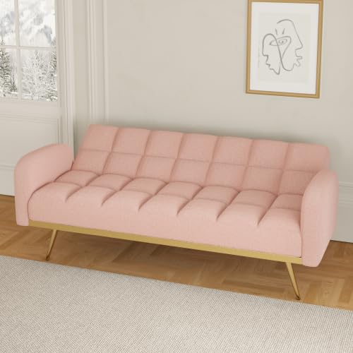 72'' Futon Sofa Couch Bed, Modern Convertible Loveseat Sleeper Sofa with 2 Cupholders Adjustable Backrest, Couches Love Seats for Small Spaces Living Room Office Bedroom (Green+New)