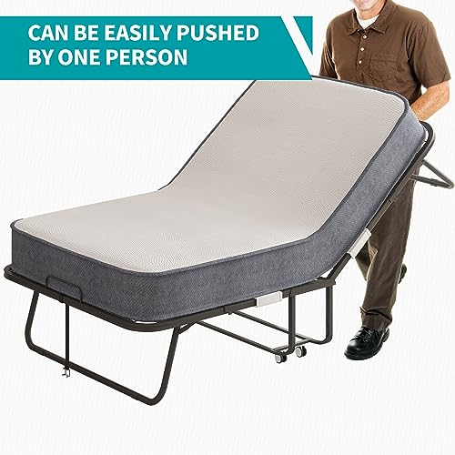 BALUS Folding Bed with Mattress for Adults, 75 ''L X 46''W Rollaway Bed with 5''Memory Foam Mattress, Foldable Bed Frame Portable Guest Bed Space Saving(Standard)