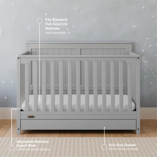 Graco Hadley 5-in-1 Convertible Crib with Drawer (White) – GREENGUARD Gold Certified, Crib with Drawer Combo, Full-Size Nursery Storage Drawer, Converts to Toddler Bed, Daybed