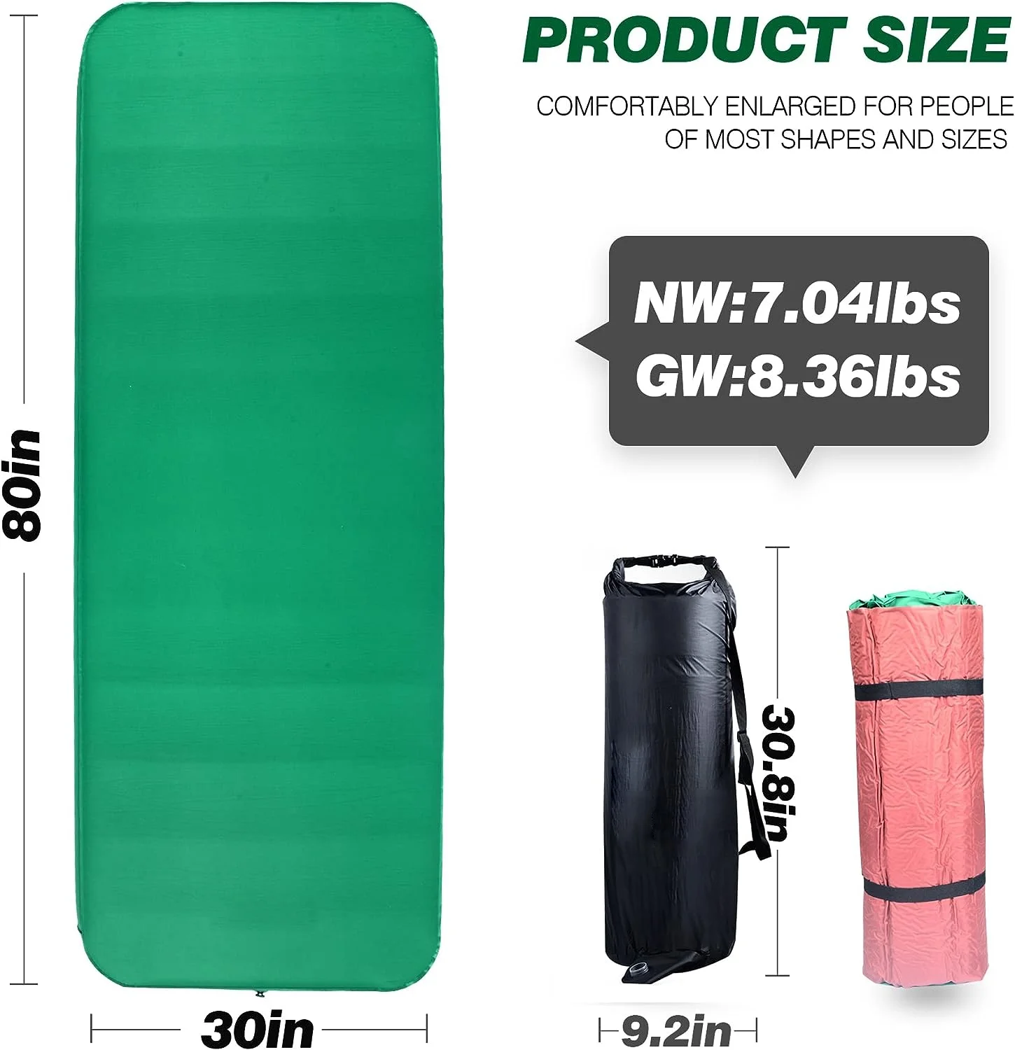 4 Inch Self Inflating Camping Mat, Foldable Outdoor Large 80" x 30" Thick Memory Foam Pad Portable Camping Mattress for Tent, Car Hiking