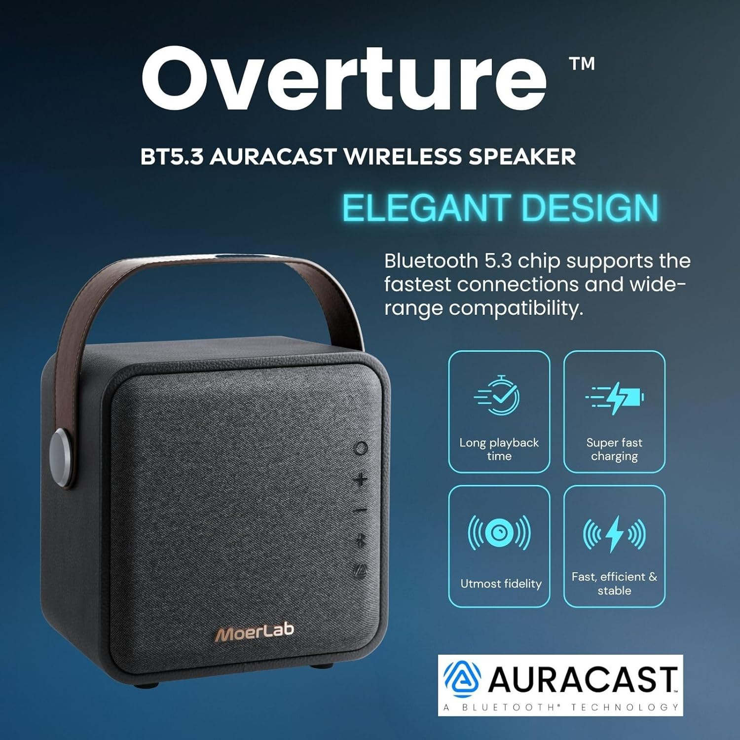 Overture Auracast Portable Bluetooth Speaker with 80W Stereo Sound, Deep Bass, 20H Playtime, 66ft Bluetooth Range, Bluetooth 5.3 TWS Pairing Portable Wireless Speaker for Outdoor, Home, Party