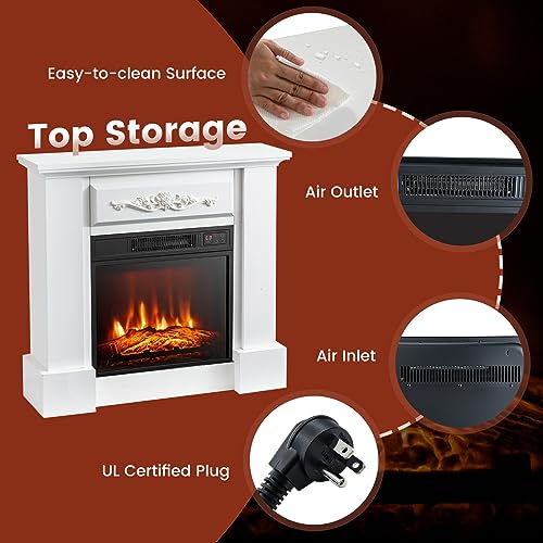 S AFSTAR Electric Fireplace with Mantel, 1400W 32 Inch Fireplace Heater with Remote Control, 6H Timer, Adjustable 3D Flame Effect, Thermostat, Electric Fireplace Heater for Living Room (Brown)