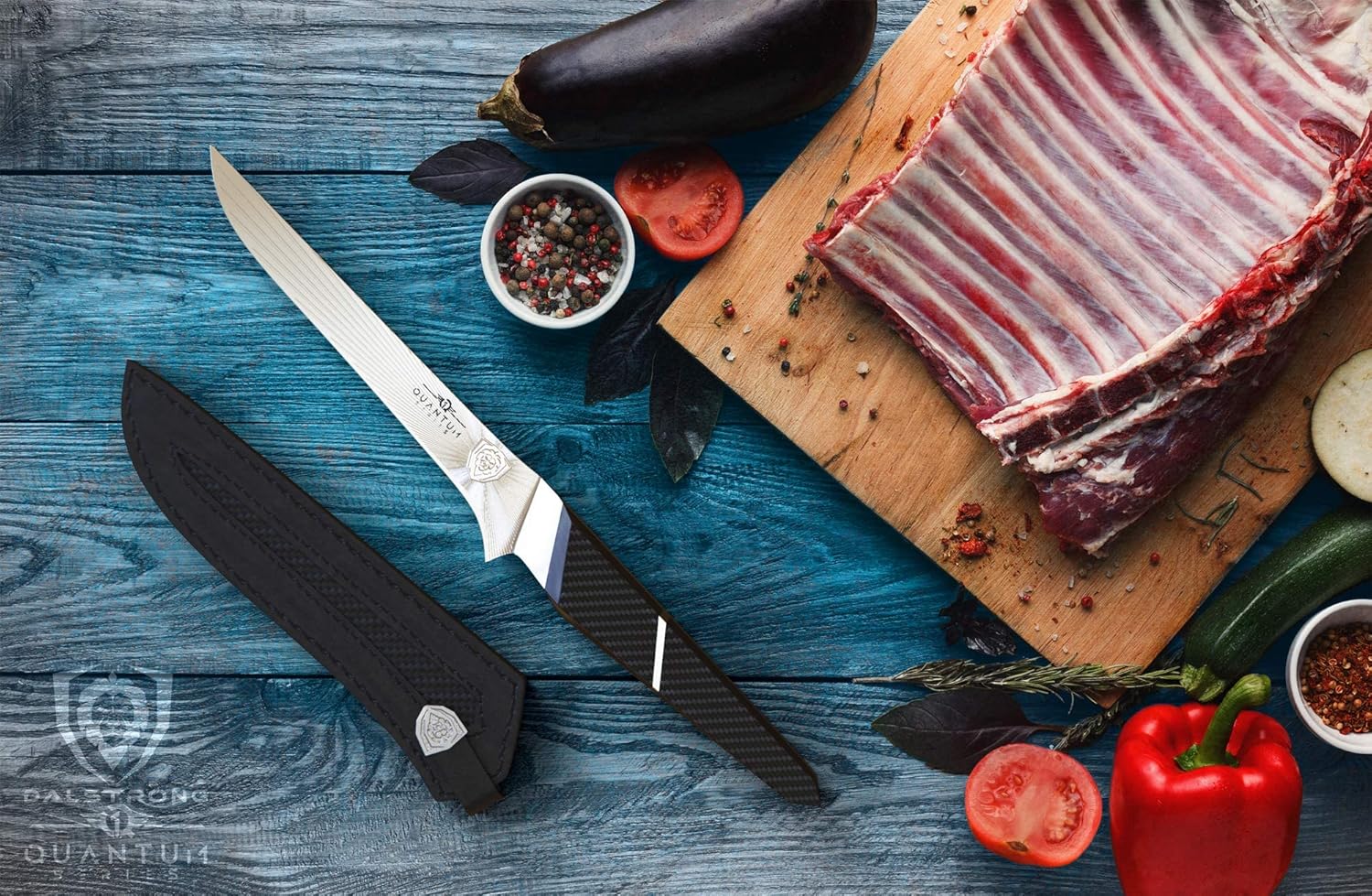 DALSTRONG Slicing & Carving Knife - 12 - Quantum 1 Series - Ultra-Sharp - American Forged BD1N-VX Hyper Steel - Carbon Fibre G10 Hybrid Handle - Leather Sheath