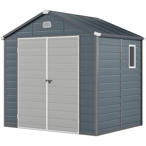 YITAHOME 8x6.2FT Outdoor Storage Shed w/o Floor, All-Weather Plastic Shed with Lockable Doors, Window & Vents, Plastic Tool Shed for Backyard, Patio, Poolside, Lawn, Gray