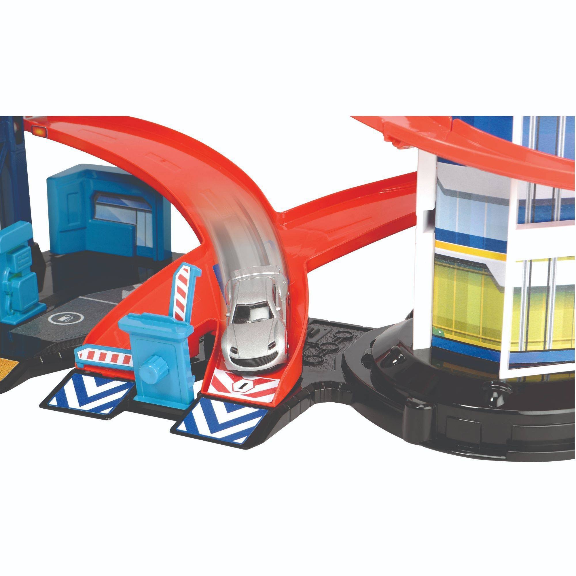 Dickie Toys Parking Garage Playset with 4 Die-Cast Cars and Helicopter