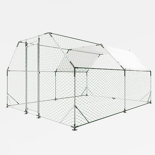 Large Metal Chicken Coop Run with Cover,13 x 10 x 6.4 FT Walk-in Poultry Cage Run with Lockable Doors,Chicken Pen for Outdoor, Backyard, and Farm,Suitable for Chickens and Other Poultry
