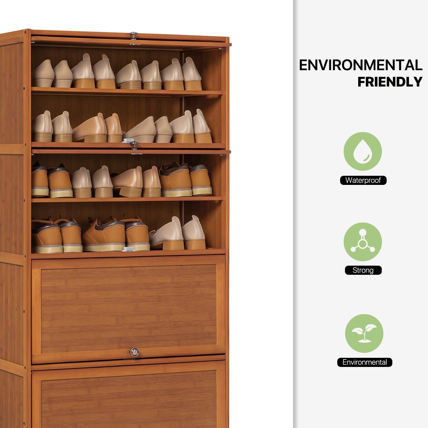 Magshion Bamboo Free Standing 8 Tier Shoe Shelf Storage Rack with Flip Doors, Freestanding Shoe Cabinet Organizer for Convenient Shoe Organization (Brown)